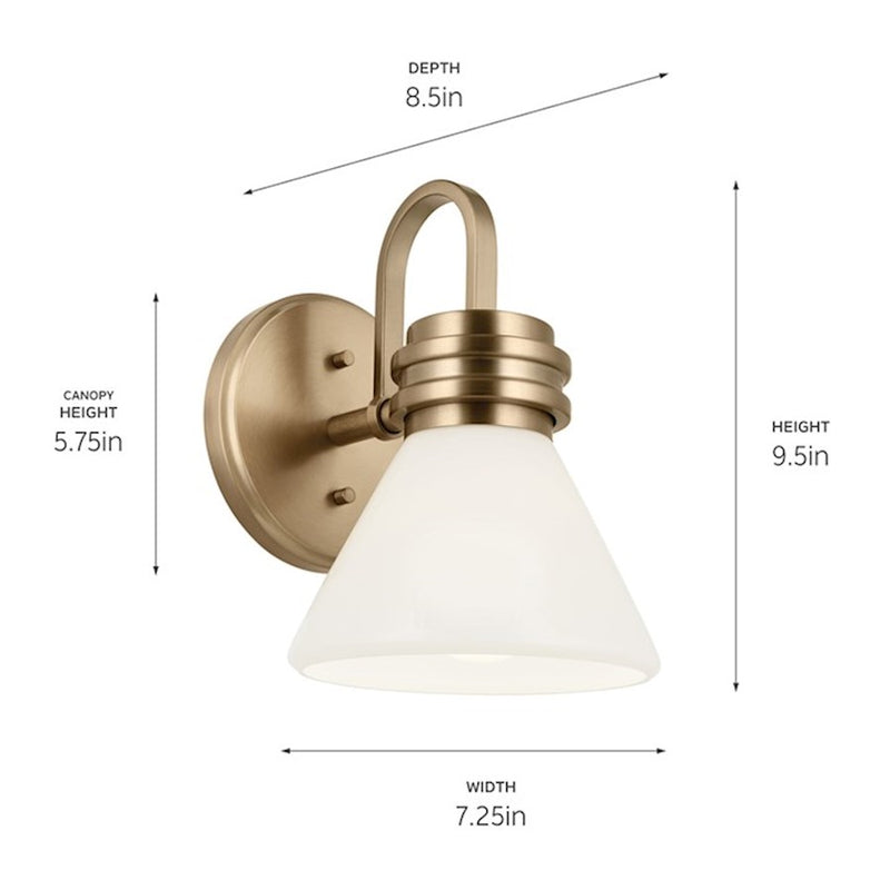 Kichler Farum 10in 1-Light Wall Sconce | Soft Modern Champagne Bronze and Opal Glass | Bathroom & Hallway Accent | Model 55153CPZ