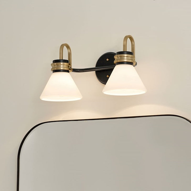 Kichler Farum 19.25in 2-Light Vanity Light | Soft Modern Champagne Bronze & Opal Glass | Bathroom Vanity Light | 60W, Dimmable, Damp | Model 55154CPZ