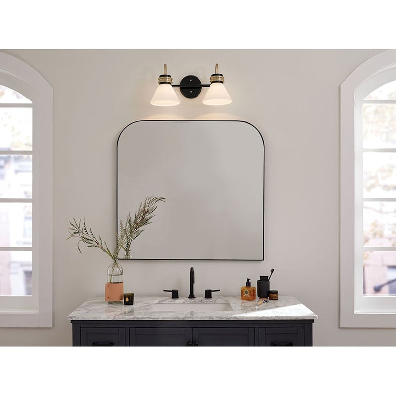 Kichler Farum 19.25in 2-Light Vanity Light | Soft Modern Champagne Bronze & Opal Glass | Bathroom Vanity Light | 60W, Dimmable, Damp | Model 55154CPZ