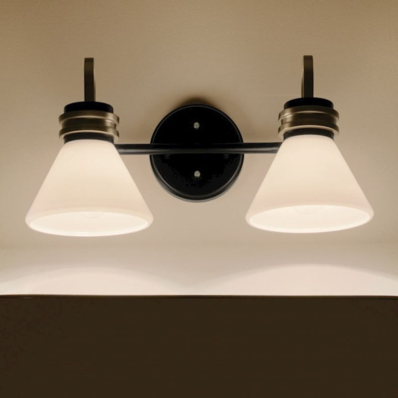 Kichler Farum 19.25in 2-Light Vanity Light | Soft Modern Champagne Bronze & Opal Glass | Bathroom Vanity Light | 60W, Dimmable, Damp | Model 55154CPZ