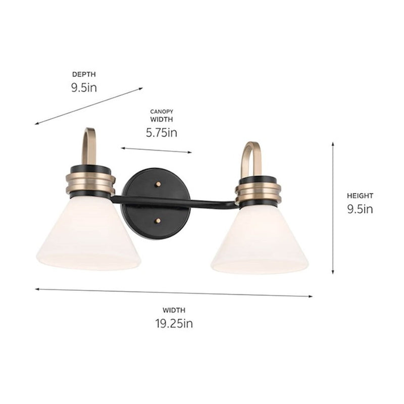 Kichler Farum 19.25in 2-Light Vanity Light | Soft Modern Champagne Bronze & Opal Glass | Bathroom Vanity Light | 60W, Dimmable, Damp | Model 55154CPZ