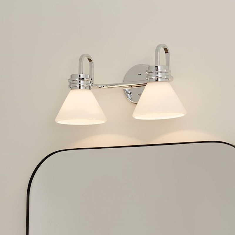 Kichler Farum 19.25in 2-Light Vanity Light | Soft Modern Champagne Bronze & Opal Glass | Bathroom Vanity Light | 60W, Dimmable, Damp | Model 55154CPZ