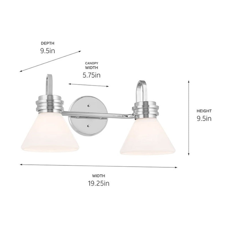 Kichler Farum 19.25in 2-Light Vanity Light | Soft Modern Champagne Bronze & Opal Glass | Bathroom Vanity Light | 60W, Dimmable, Damp | Model 55154CPZ