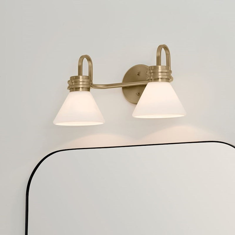 Kichler Farum 19.25in 2-Light Vanity Light | Soft Modern Champagne Bronze & Opal Glass | Bathroom Vanity Light | 60W, Dimmable, Damp | Model 55154CPZ