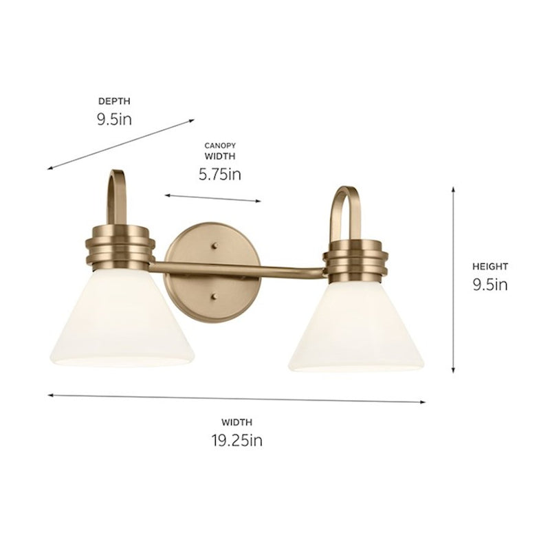 Kichler Farum 19.25in 2-Light Vanity Light | Soft Modern Champagne Bronze & Opal Glass | Bathroom Vanity Light | 60W, Dimmable, Damp | Model 55154CPZ