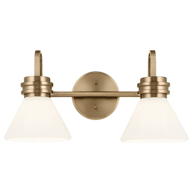 Kichler Farum 19.25in 2-Light Vanity Light | Soft Modern Champagne Bronze & Opal Glass | Bathroom Vanity Light | 60W, Dimmable, Damp Rated | Model 55154CPZ