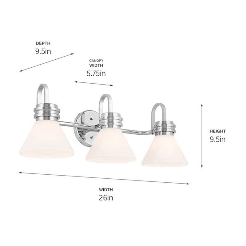 Kichler Farum 26in 3-Light Vanity | Soft Modern Champagne Bronze and Opal Glass | Bathroom Vanity Light | 26 x 10 in | Model 55155CPZ