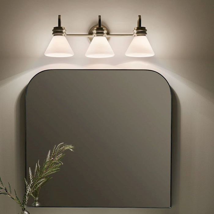 Kichler Farum 26in 3 Light Vanity Light | Black & Champagne Bronze Steel | Opal Glass | Bathroom Vanity Light | Dimmable, Damp Rated | Model 55155BK