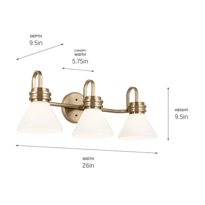 Kichler Farum 26in 3 Light Vanity Light | Black & Champagne Bronze Steel | Opal Glass | Bathroom Vanity Light | Dimmable, Damp Rated | Model 55155BK