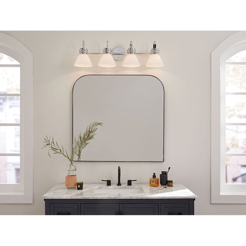 Kichler Farum 34in 4-Light Vanity Light | Soft Modern Champagne Bronze and Opal Glass | Bathroom Vanity & Powder Room | Model 55156CPZ