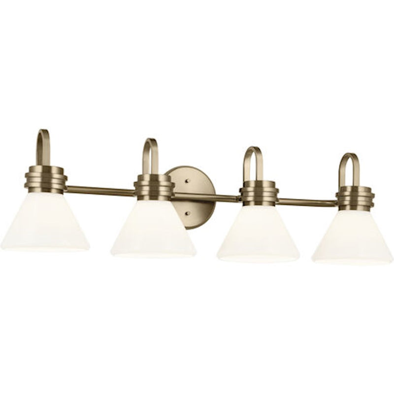 Kichler Farum 34in 4-Light Vanity Light | Soft Modern Champagne Bronze and Opal Glass | Bathroom Vanity & Powder Room | Model 55156CPZ