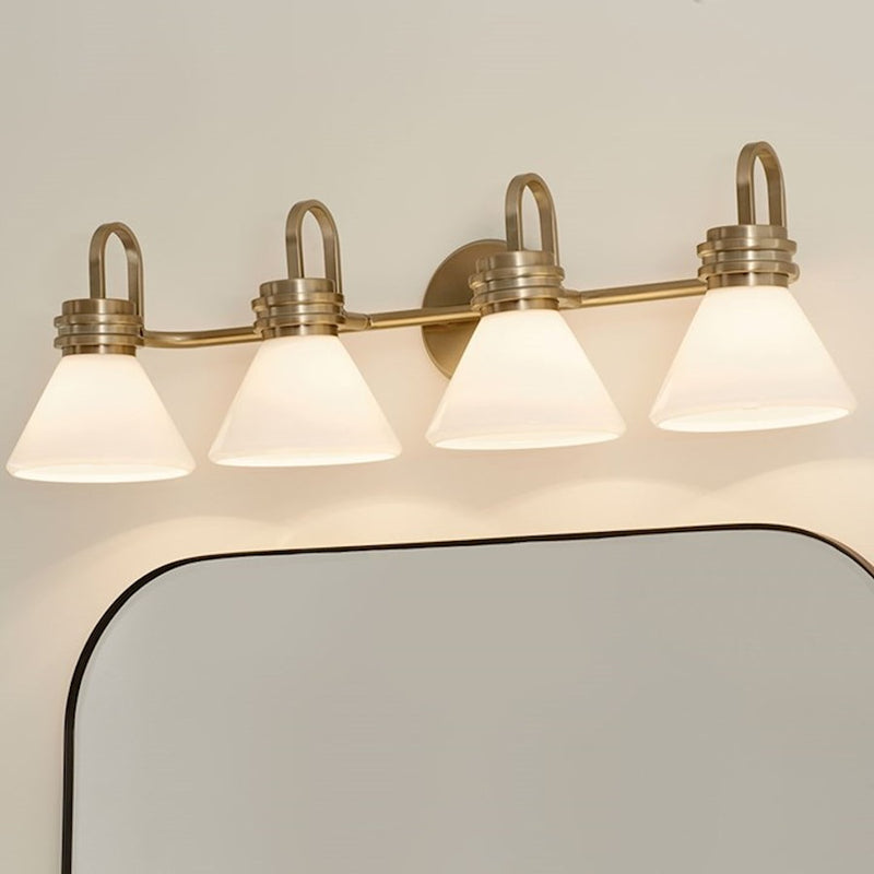 Kichler Farum 34in 4-Light Vanity Light | Soft Modern Champagne Bronze and Opal Glass | Bathroom Vanity & Powder Room | Model 55156CPZ