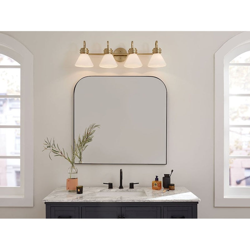 Kichler Farum 34in 4-Light Vanity Light | Soft Modern Champagne Bronze and Opal Glass | Bathroom Vanity & Powder Room | Model 55156CPZ