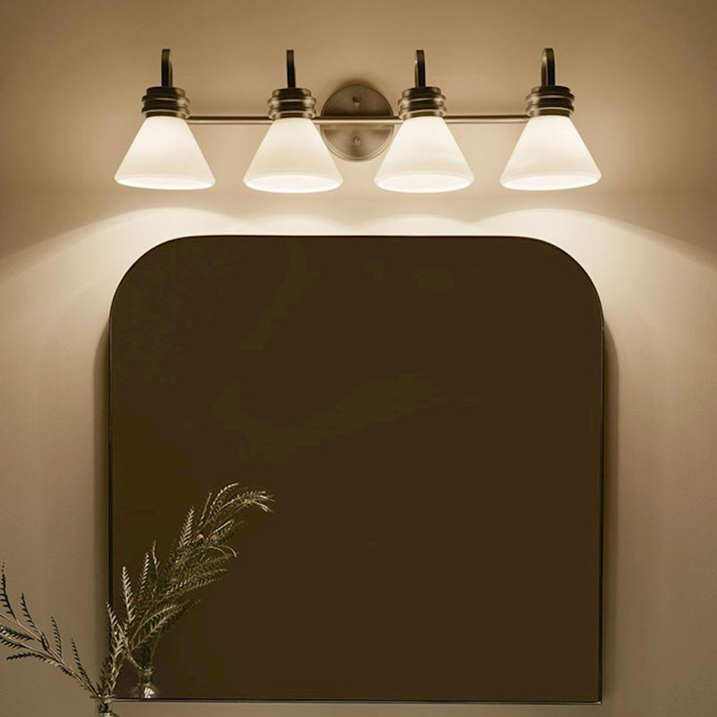 Kichler Farum 34in 4-Light Vanity Light | Soft Modern Champagne Bronze and Opal Glass | Bathroom Vanity & Powder Room | Model 55156CPZ