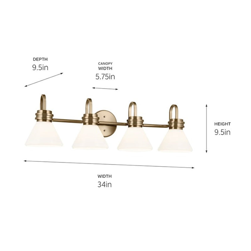 Kichler Farum 34in 4-Light Vanity Light | Soft Modern Champagne Bronze and Opal Glass | Bathroom Vanity & Powder Room | Model 55156CPZ