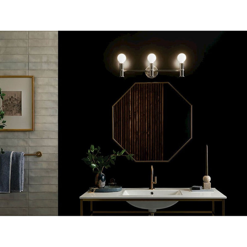 Kichler Torche 24in 3-Light Vanity | Soft Modern Brushed Nickel Steel | Bathroom & Powder Room Light | 60W E26, Dimmable | Model 55157NI