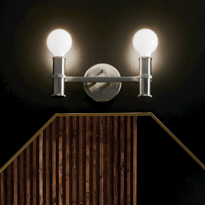 Kichler Torche 13in Wide 2-Light Vanity | Soft Modern Brushed Nickel Steel | Bathroom & Powder Room Accent | 2 x 60W Dimmable, Damp Rated | Model 55158NI