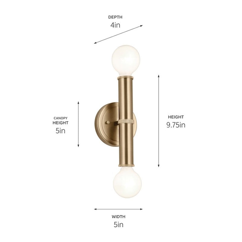 Kichler Torche 5in 2-Light Wall Sconce | Soft Modern Polished Nickel | Bathroom & Hallway Accent | 5 x 4 x 10 in | Model 55159PN