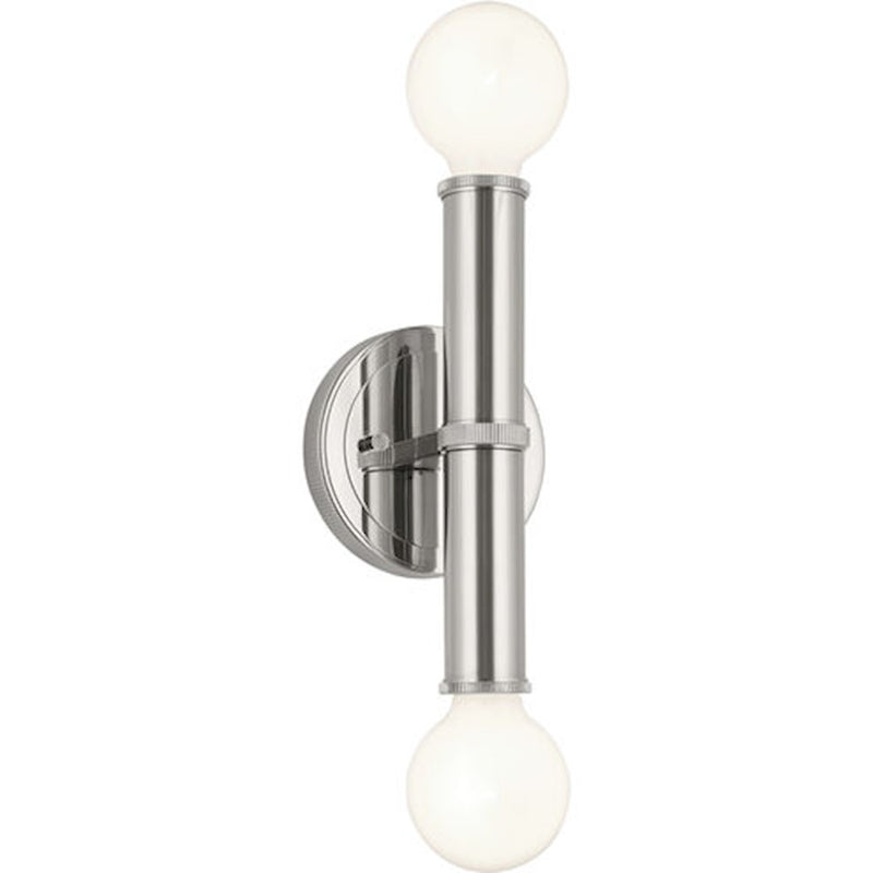 Kichler Torche 5in 2-Light Wall Sconce | Soft Modern Polished Nickel | Bathroom & Hallway Accent | 5 x 4 x 10 in | Model 55159PN