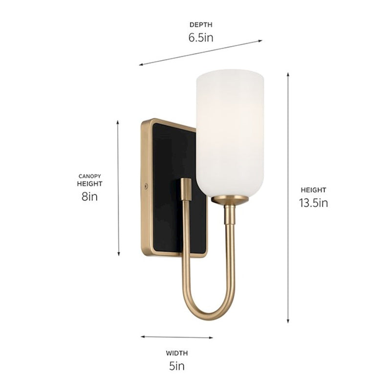 Kichler Solia 14in 1-Light Wall Sconce | Soft Modern Polished Nickel and Opal Glass | Bathroom & Hallway Accent | 5 x 13.5 in | Model 55161PN