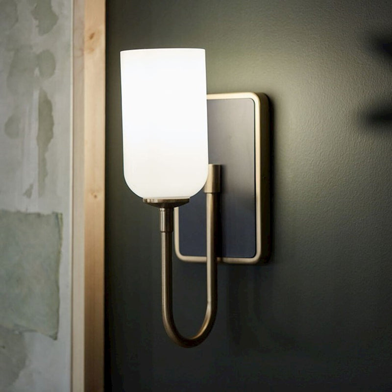 Kichler Solia 14in 1-Light Wall Sconce | Soft Modern Polished Nickel and Opal Glass | Bathroom & Hallway Accent | 5 x 13.5 in | Model 55161PN