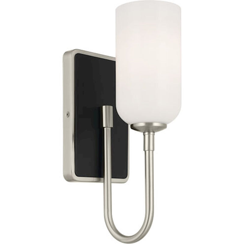 Kichler Solia 14in 1-Light Wall Sconce | Soft Modern Polished Nickel and Opal Glass | Bathroom & Hallway Accent | 5 x 13.5 in | Model 55161PN