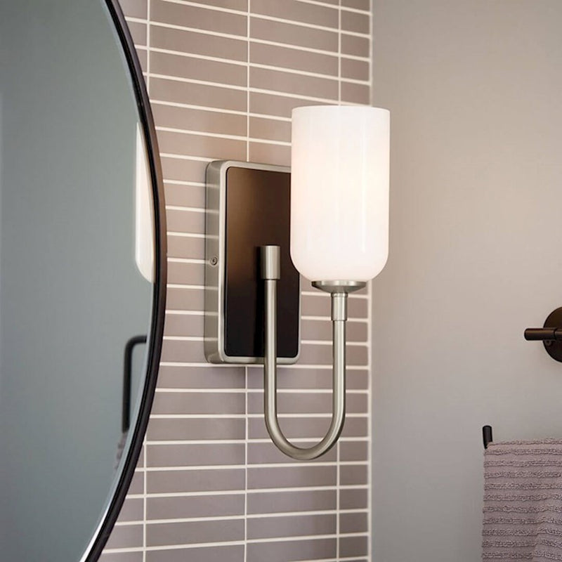 Kichler Solia 14in 1-Light Wall Sconce | Soft Modern Polished Nickel and Opal Glass | Bathroom & Hallway Accent | 5 x 13.5 in | Model 55161PN