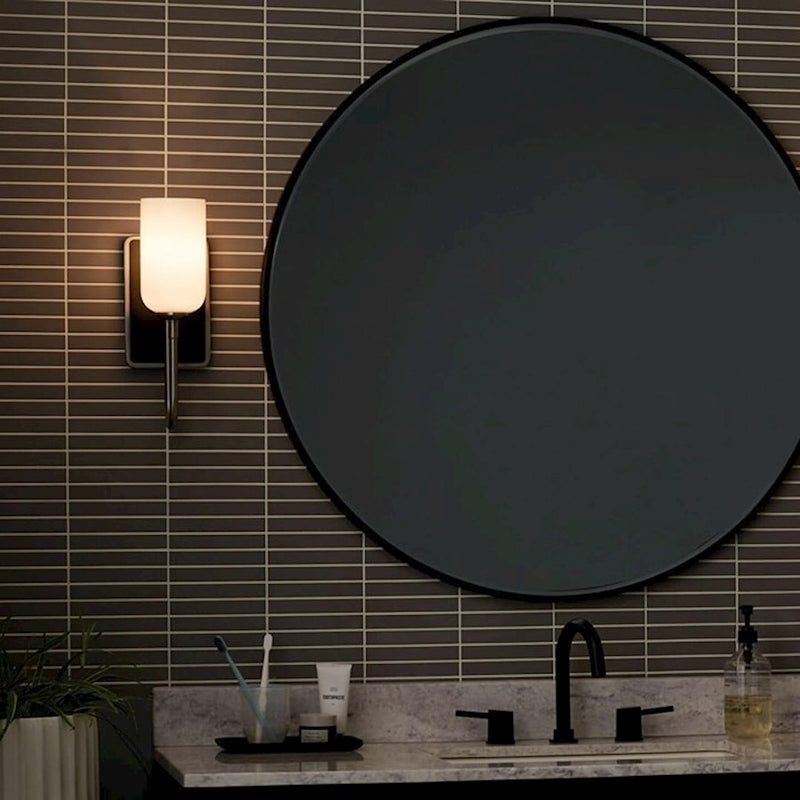 Kichler Solia 14in 1-Light Wall Sconce | Soft Modern Polished Nickel and Opal Glass | Bathroom & Hallway Accent | 5 x 13.5 in | Model 55161PN
