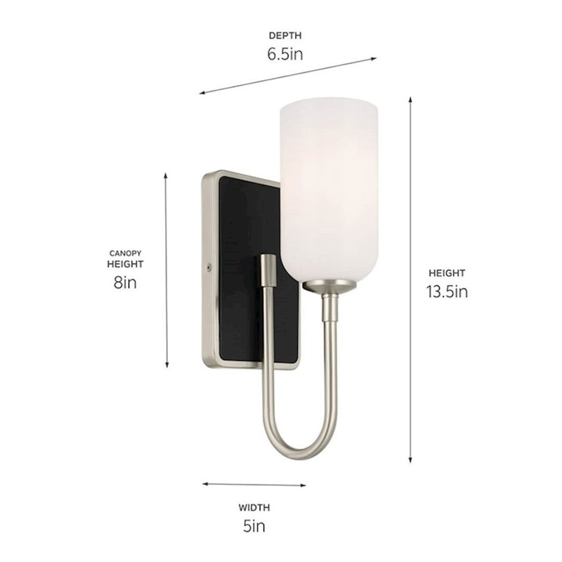 Kichler Solia 14in 1-Light Wall Sconce | Soft Modern Polished Nickel and Opal Glass | Bathroom & Hallway Accent | 5 x 13.5 in | Model 55161PN