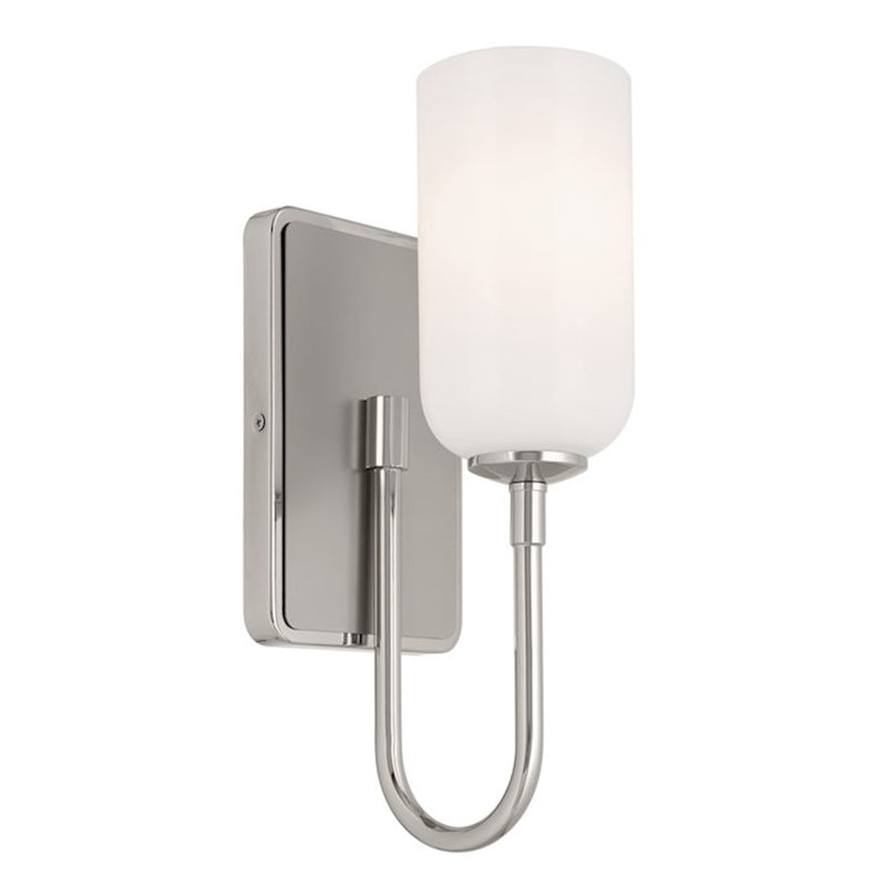 Kichler Solia 14in 1-Light Wall Sconce | Soft Modern Polished Nickel and Opal Glass | Bathroom & Hallway Accent | 5 x 13.5 in | Model 55161PN