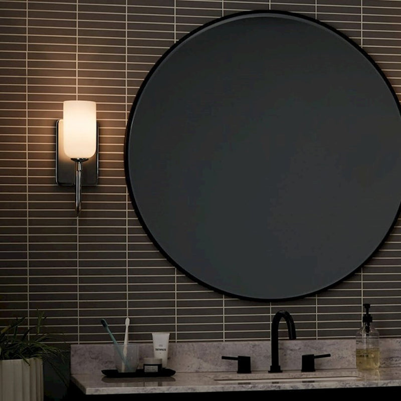 Kichler Solia 14in 1-Light Wall Sconce | Soft Modern Polished Nickel and Opal Glass | Bathroom & Hallway Accent | 5 x 13.5 in | Model 55161PN