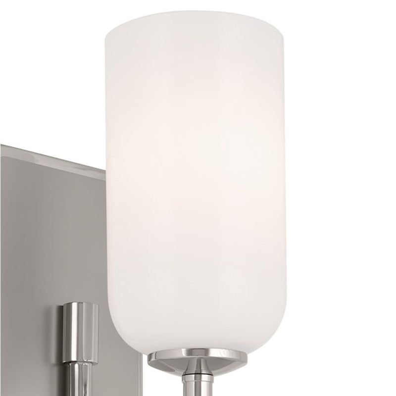 Kichler Solia 14in 1-Light Wall Sconce | Soft Modern Polished Nickel and Opal Glass | Bathroom & Hallway Accent | 5 x 13.5 in | Model 55161PN
