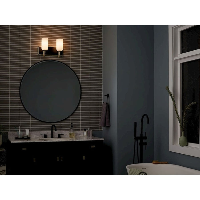 Kichler Solia 14in 2-Light Vanity Light | Champagne Bronze & Black | Opal Glass | Bathroom & Damp Lighting | 120W Max, Dimmable | Model 55162CPZ