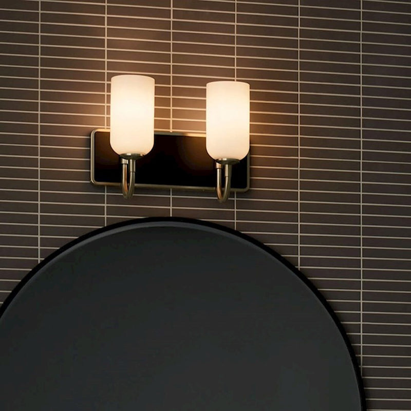 Kichler Solia 14in 2-Light Vanity Light | Champagne Bronze & Black | Opal Glass | Bathroom & Damp Lighting | 120W Max, Dimmable | Model 55162CPZ