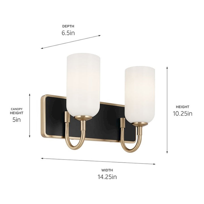 Kichler Solia 14in 2-Light Vanity Light | Champagne Bronze & Black | Opal Glass | Bathroom & Damp Lighting | 120W Max, Dimmable | Model 55162CPZ