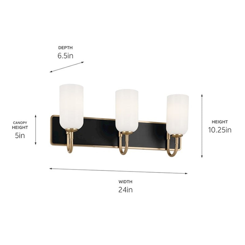 Kichler Solia 24in 3-Light Vanity Light | Champagne Bronze & Black with Opal Glass | Bathroom Vanity Light | Dimmable | Model 55163CPZ