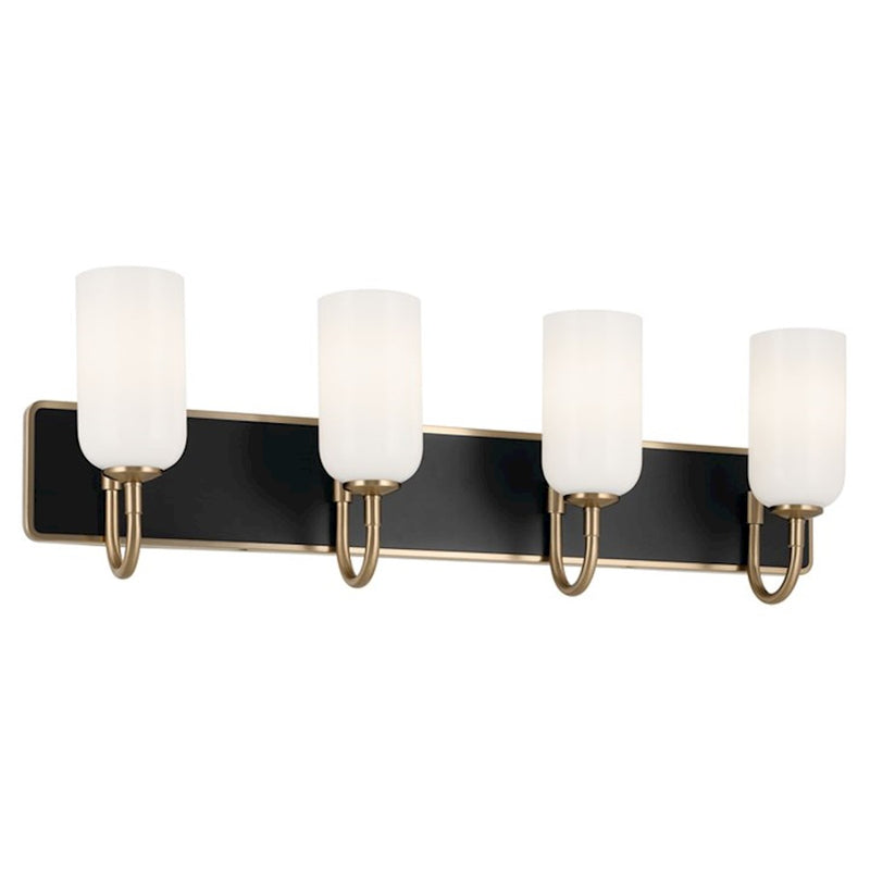 Kichler Solia 32in 4-Light Bathroom Vanity | Modern Champagne Bronze & Black Steel w/ Opal Glass | Damp-Rated Bath Vanity Light | Model 55164CPZ