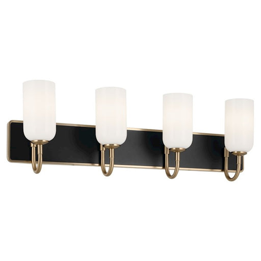 Kichler Solia 32in 4-Light Bathroom Vanity | Modern Champagne Bronze & Black Steel w/ Opal Glass | Damp-Rated Bath Vanity Light | Model 55164CPZ