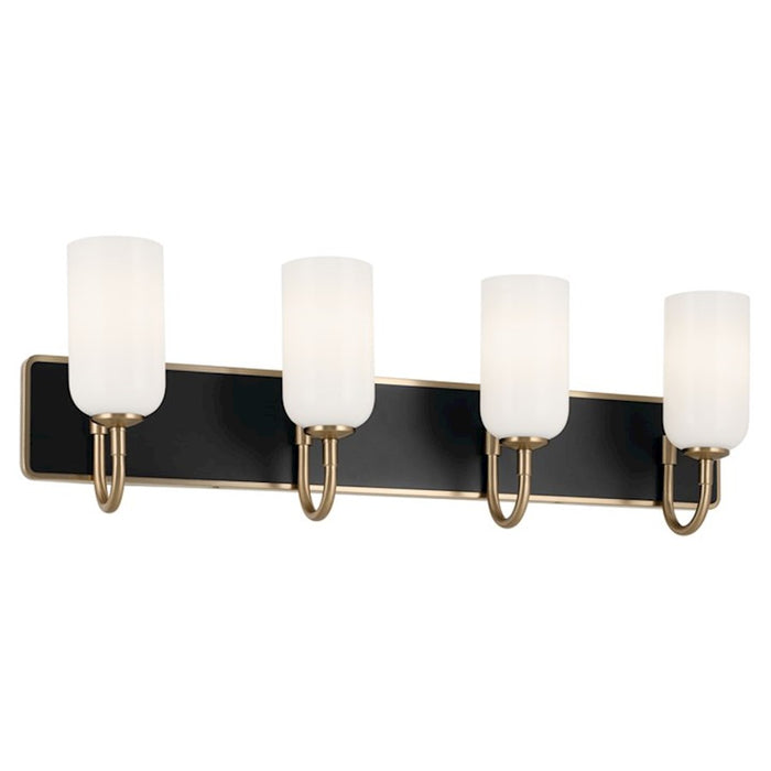 Kichler Solia 32in 4-Light Bathroom Vanity | Modern Champagne Bronze & Black Steel w/ Opal Glass | Damp-Rated Bath Vanity Light | Model 55164CPZ