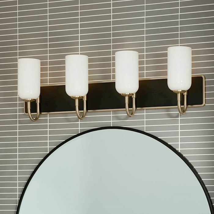 Kichler Solia 32in 4-Light Bathroom Vanity | Modern Champagne Bronze & Black Steel w/ Opal Glass | Damp-Rated Bath Vanity Light | Model 55164CPZ