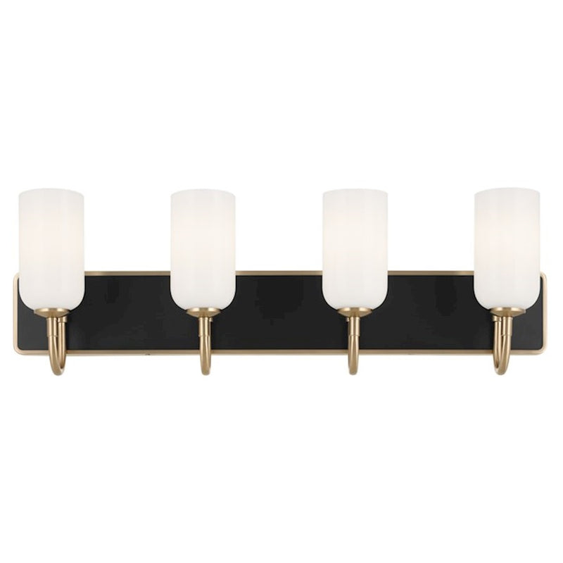 Kichler Solia 32in 4-Light Bathroom Vanity | Modern Champagne Bronze & Black Steel w/ Opal Glass | Damp-Rated Bath Vanity Light | Model 55164CPZ
