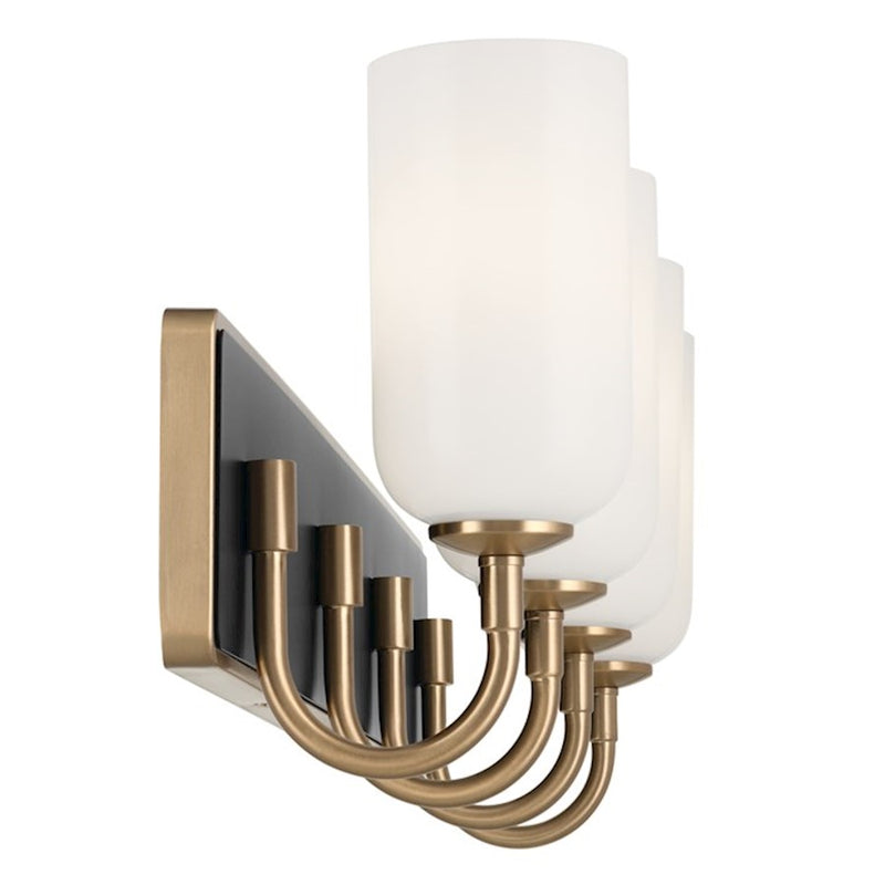 Kichler Solia 32in 4-Light Bathroom Vanity | Modern Champagne Bronze & Black Steel w/ Opal Glass | Damp-Rated Bath Vanity Light | Model 55164CPZ