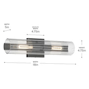 Kichler Jemsa 18in 2-Light Wall Sconce | Modern Black Steel and Clear Fluted Glass | Bathroom & Powder Room | 18 x 4.75 in | Model 55166BK