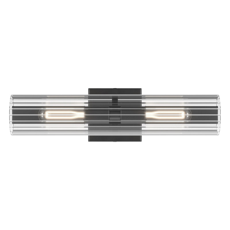 Kichler Jemsa 18in 2-Light Wall Sconce | Modern Black Steel and Clear Fluted Glass | Bathroom & Powder Room | 18 x 4.75 in | Model 55166BK