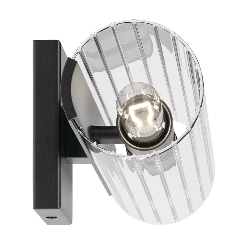 Kichler Jemsa 18in 2-Light Wall Sconce | Modern Black Steel and Clear Fluted Glass | Bathroom & Powder Room | 18 x 4.75 in | Model 55166BK