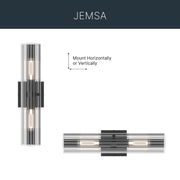 Kichler Jemsa 18in 2-Light Wall Sconce | Modern Black Steel and Clear Fluted Glass | Bathroom & Powder Room | 18 x 4.75 in | Model 55166BK