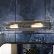 Kichler Jemsa 18in 2-Light Wall Sconce | Modern Black Steel and Clear Fluted Glass | Bathroom & Powder Room | 18 x 4.75 in | Model 55166BK