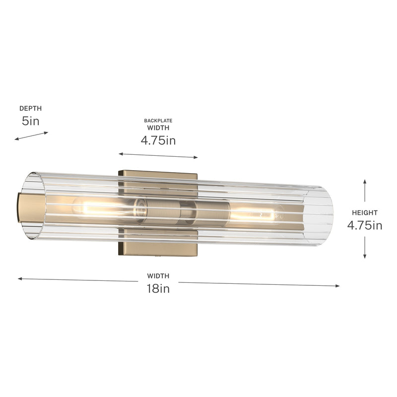 Kichler Jemsa 18in 2-Light Bath Bracket | Modern Champagne Bronze Steel and Clear Fluted Glass | Bathroom & Powder Room Vanity Light | 18 x 4.75 in | Model 55166CPZ