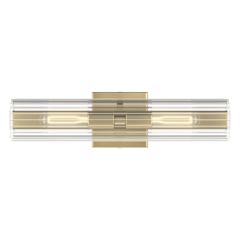 Kichler Jemsa 18in 2-Light Bath Bracket | Modern Champagne Bronze Steel and Clear Fluted Glass | Bathroom & Powder Room Vanity Light | 18 x 4.75 in | Model 55166CPZ