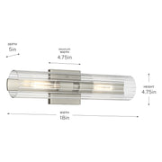 Kichler Jemsa 18in 2-Light Bath Bracket | Modern Brushed Nickel Steel and Clear Fluted Glass | Bathroom & Powder Room Vanity Light | 18 x 4.75 in | Model 55166NI